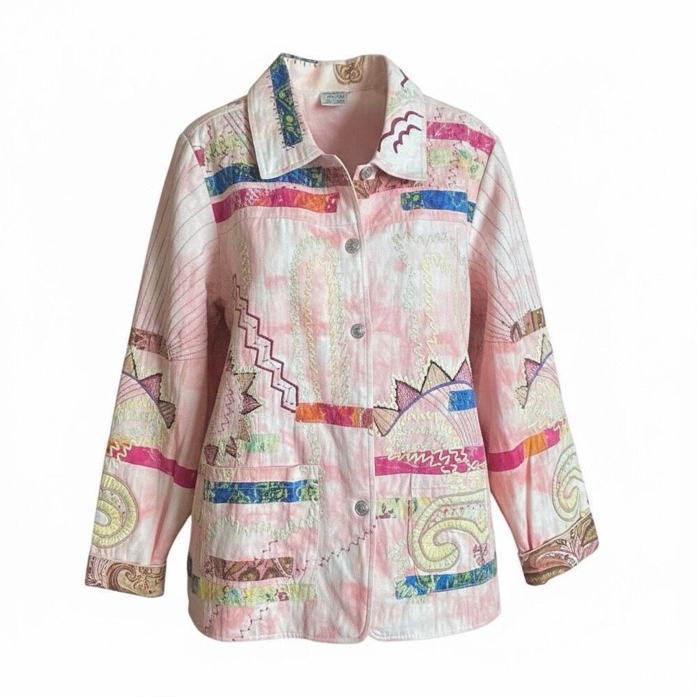 Parsley & Sage Pink Abstract Art Jacket Wm’s 2X Button Front Lined Lightweight